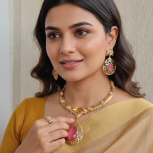 SWARA PINK DOUBLET GOLD PLATED NECKLACE SET FOR WOMEN