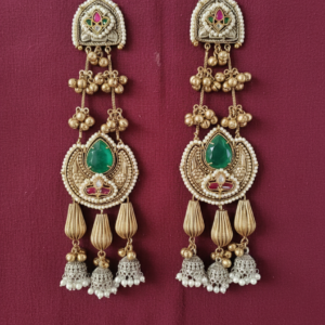 LADLI GREEN  DOUBLET LONG KASHMIRI EARRINGS FOR WOMEN