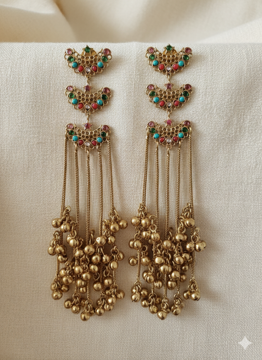 ROSHNI GOLD PLATED MULTI KASHMIRI EARRINGS FOR WOMEN - Image 4