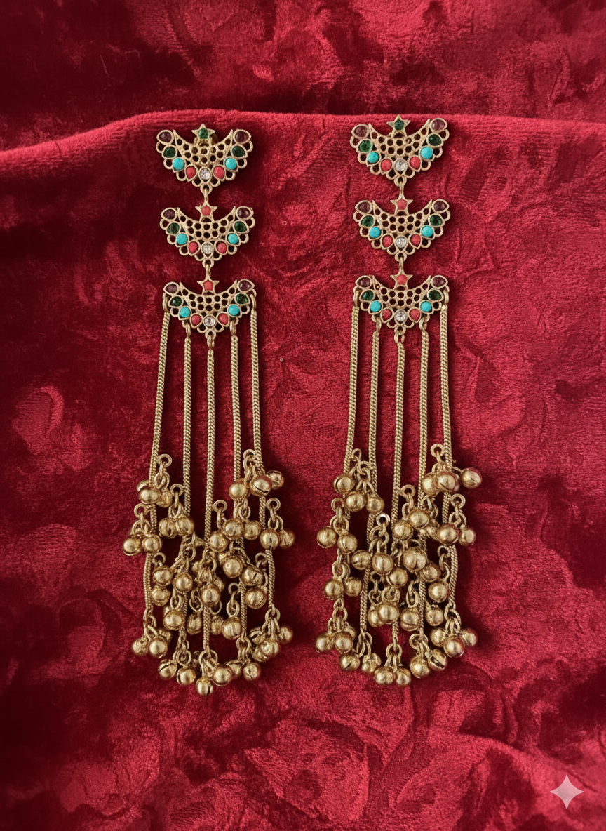 ROSHNI GOLD PLATED MULTI KASHMIRI EARRINGS FOR WOMEN