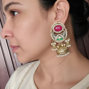 MAAHI GOLD PLATED RUBY DOUBLET JHUMKI FOR WOMEN