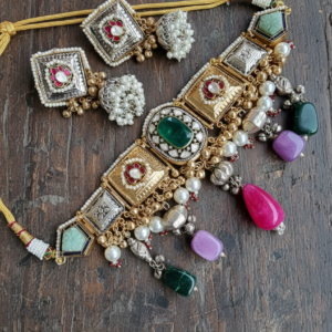 PARI DOUBLET KASHMIRI  GOLD PLATEDCHOKER IN PREMIUM QUALITY