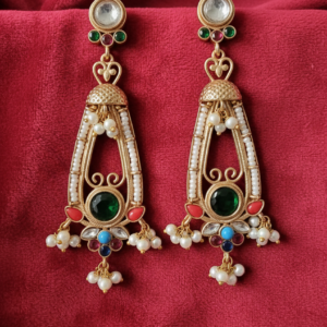 GULAB  GOLD PLATED NAVTARAN EARRINGS FOR WOMEN