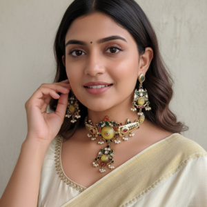TAVISHA 24 CARAT GOLD PLATED YELLOW CHOKER SET WITH EARRINGS