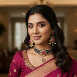 KAVERI PINK BLUE DOUBLET NECKLACE WITH EARRINGS FOR WOMEN