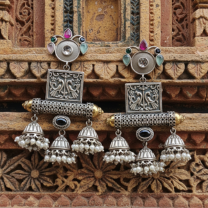 KEHKASH DUAL TONE LONG MULTI COLOR EARRINGS FOR WOMEN