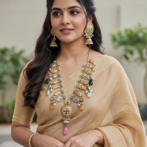 KOHINOOR KASHMIRI LONG PRIMIUM NECKLACE WITH EARRINGS