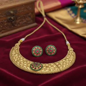GOLD PLATED PADMAVAT NECKLACE SET WITH EARRINGS FOR WOMEN
