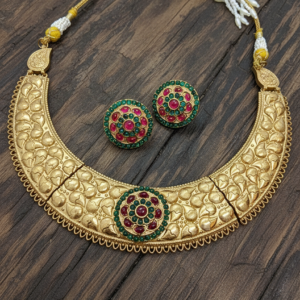 GOLD PLATED PADMAVAT NECKLACE SET WITH EARRINGS FOR WOMEN