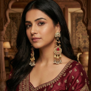 LADLI RED  DOUBLET LONG KASHMIRI EARRINGS FOR WOMEN