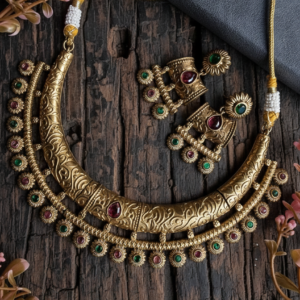 Jodha Rajwadi Hasli Set With Earrings  Gold Plated