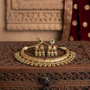 Jodha Rajwadi Hasli Set With Earrings  Gold Plated