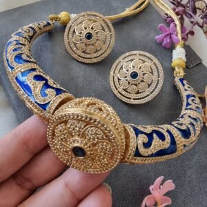 SAJNI BLUE MEENAKARI HASLI WITH EARRINGS
