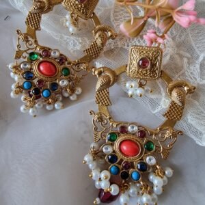 AAVYA GOLD PLATED NAVRATAN EARRINGS FOR WOMEN