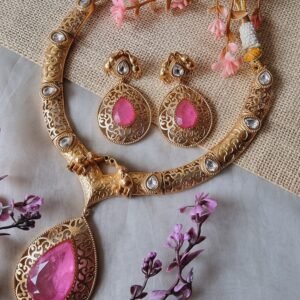 SWARA PINK DOUBLET GOLD PLATED NECKLACE SET FOR WOMEN