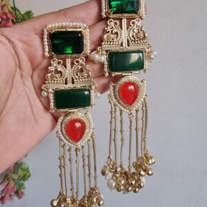RAJUL RED GREEN KASHMIRI GHOONGROO EARRINGS