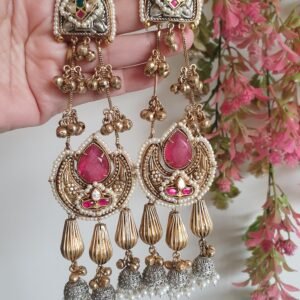 LADLI RED  DOUBLET LONG KASHMIRI EARRINGS FOR WOMEN