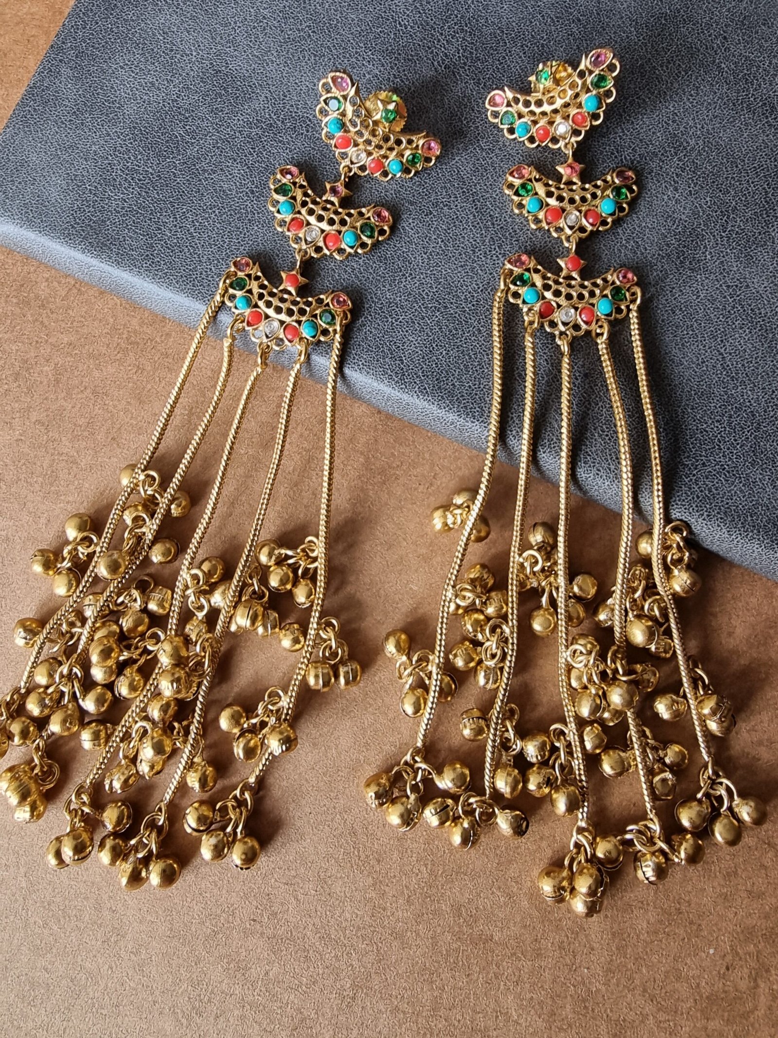 ROSHNI GOLD PLATED MULTI KASHMIRI EARRINGS FOR WOMEN - Image 2