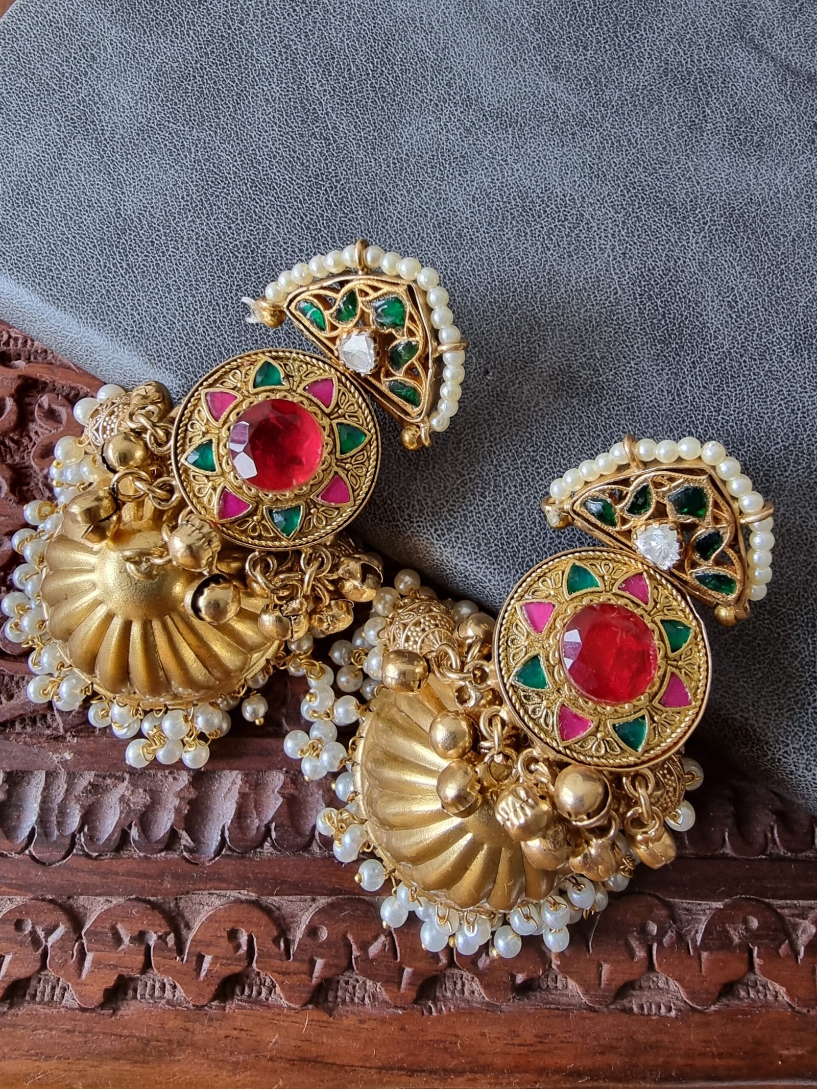 KASHI GOLD PLATED PREMIUM QUALITY RED EARRINGS - Image 4
