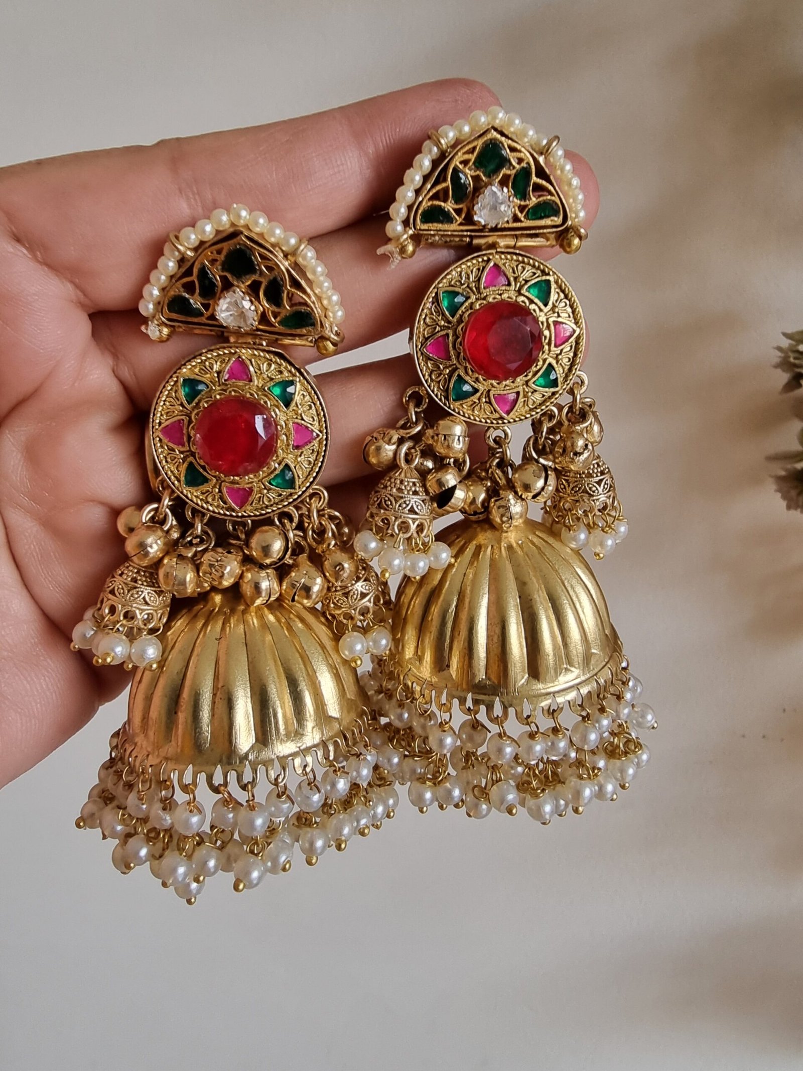 KASHI GOLD PLATED PREMIUM QUALITY RED EARRINGS - Image 3