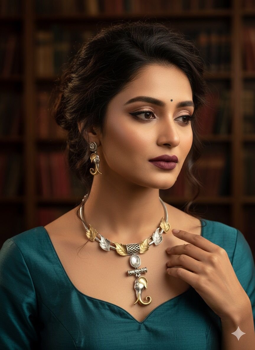 GAJGAMINI DUALTONE NECKLACE SET WITH EARRINGS FOR WOMEN - Image 4