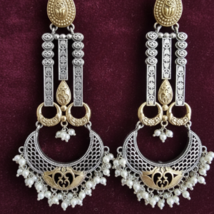 PURVA LONG DUALTONE BRASS EARRINGS FOR WOMEN